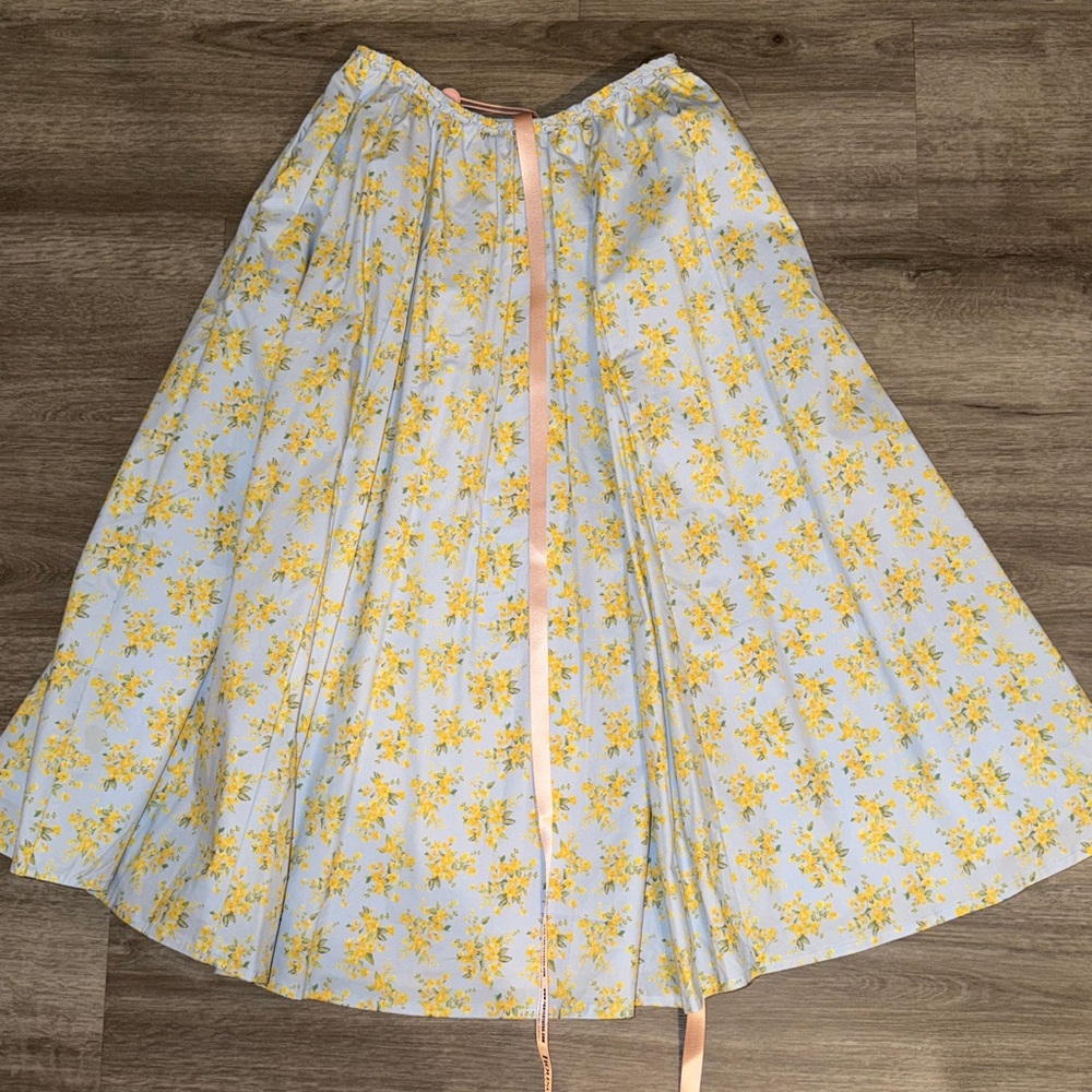 House of CB CORA Soft Blue Vintage Floral Print Cotton Midi Skirt - Picture 14 of 15